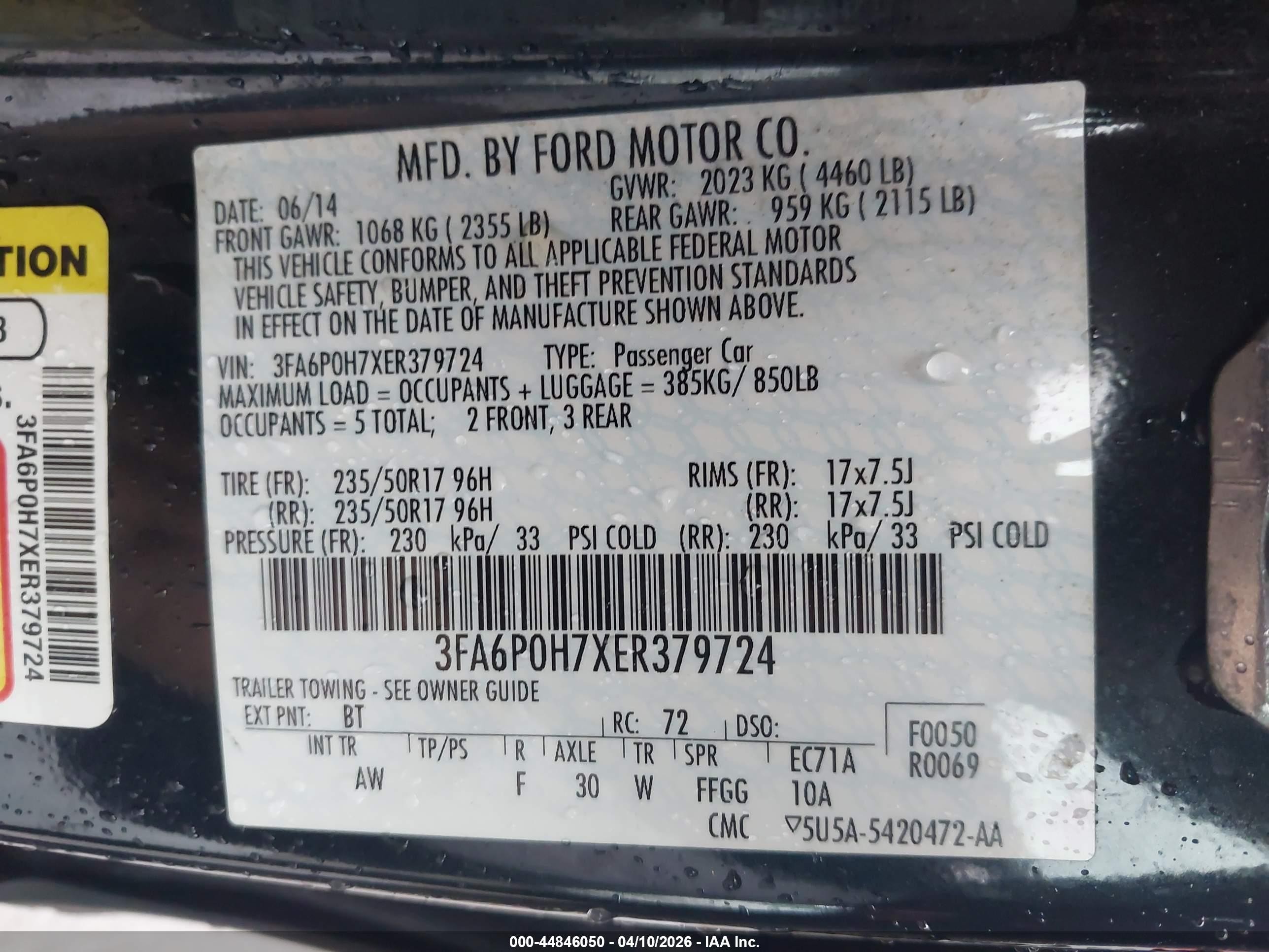 2014 Ford Fusion Se Black vin: 3FA6P0H7XER379724