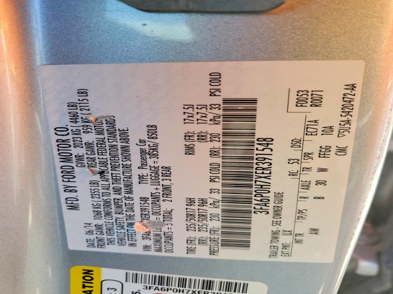 2014 Ford Fusion Se Silver vin: 3FA6P0H7XER391548
