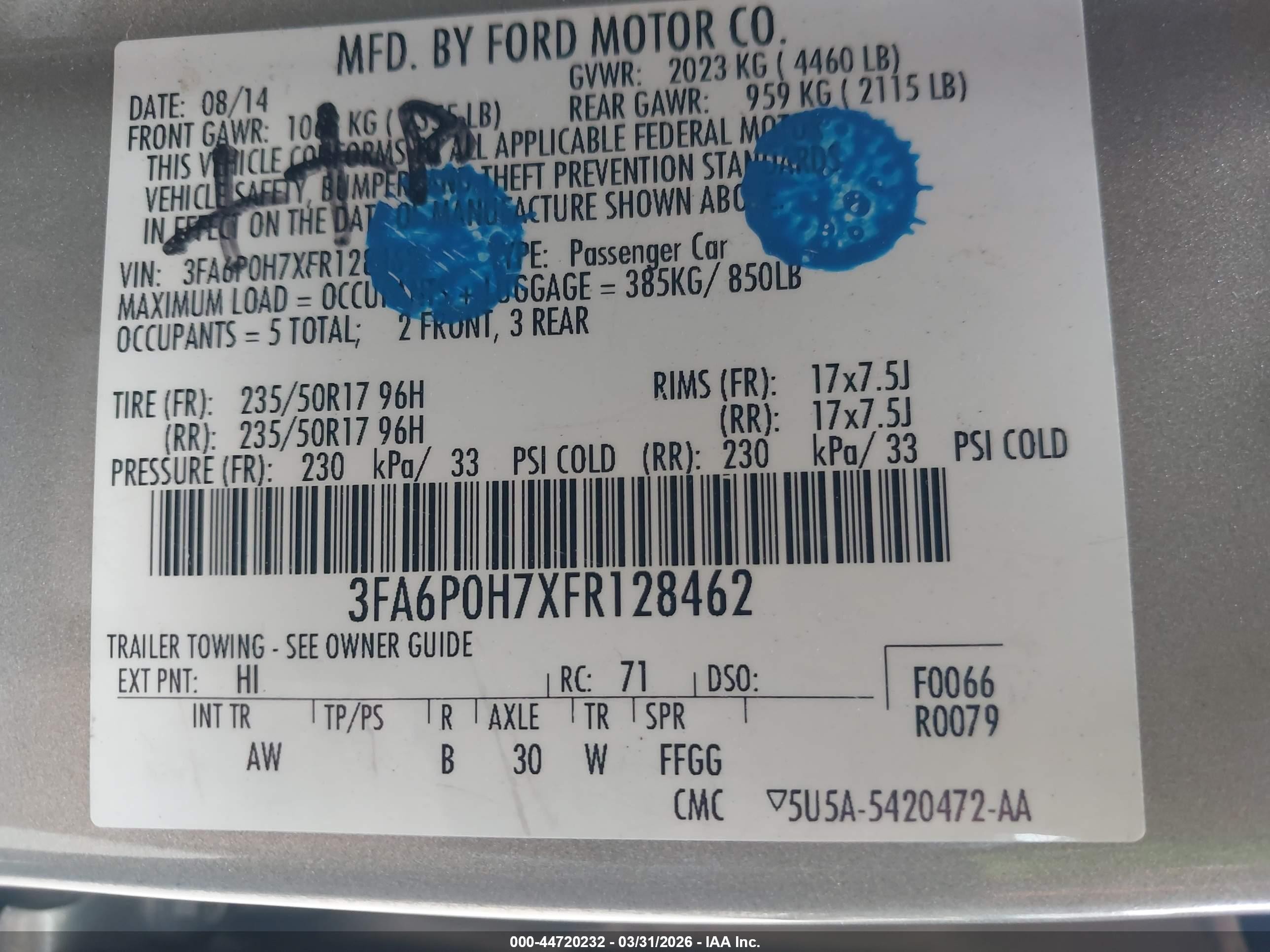 2015 Ford Fusion Se Champagne vin: 3FA6P0H7XFR128462
