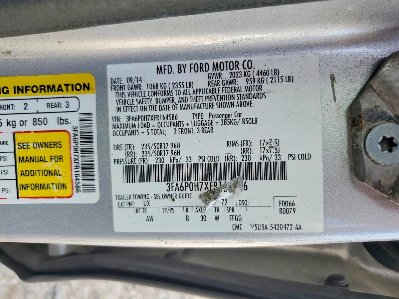 2015 Ford Fusion Se Silver vin: 3FA6P0H7XFR164586