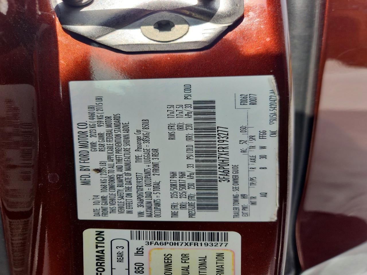 2015 Ford Fusion Se Burgundy vin: 3FA6P0H7XFR193277
