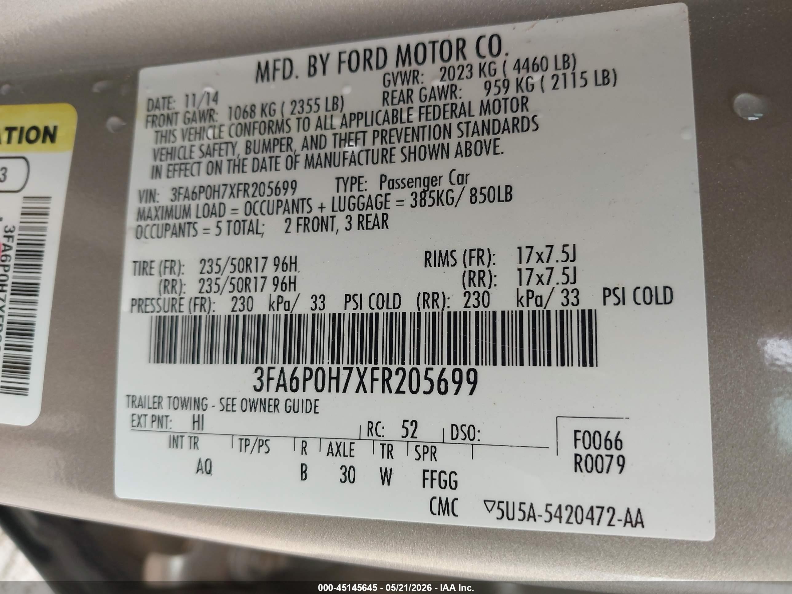 2015 Ford Fusion Se Brown vin: 3FA6P0H7XFR205699