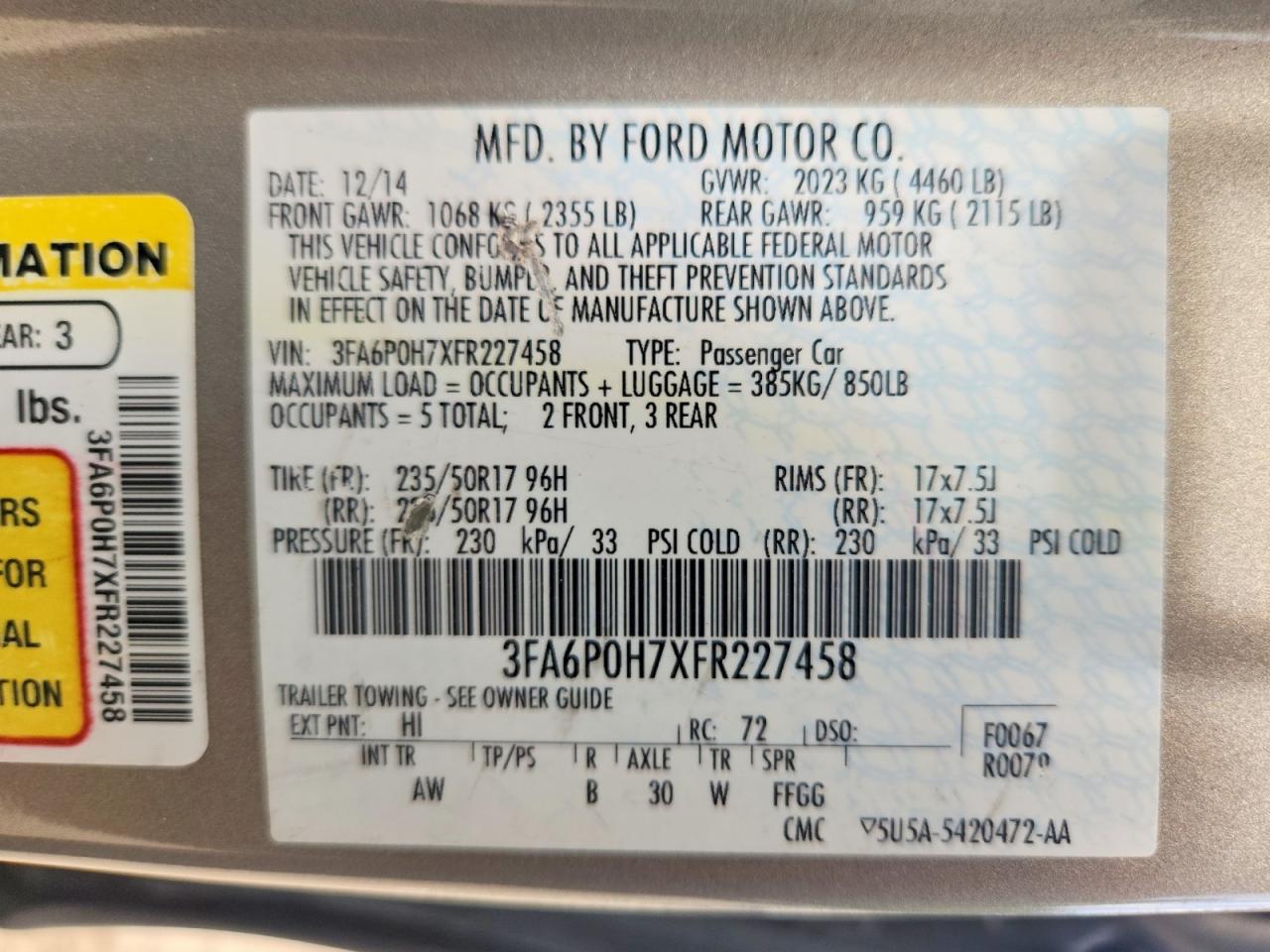 2015 Ford Fusion Se Серый vin: 3FA6P0H7XFR227458