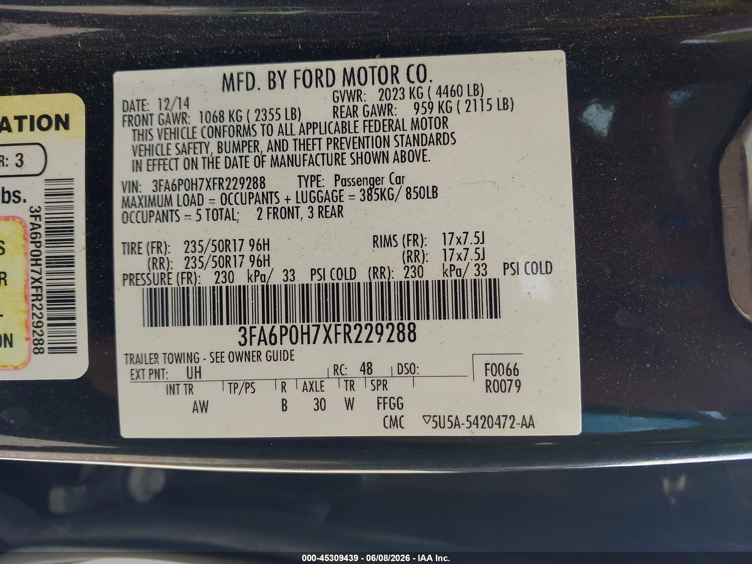 2015 Ford Fusion Se Black vin: 3FA6P0H7XFR229288