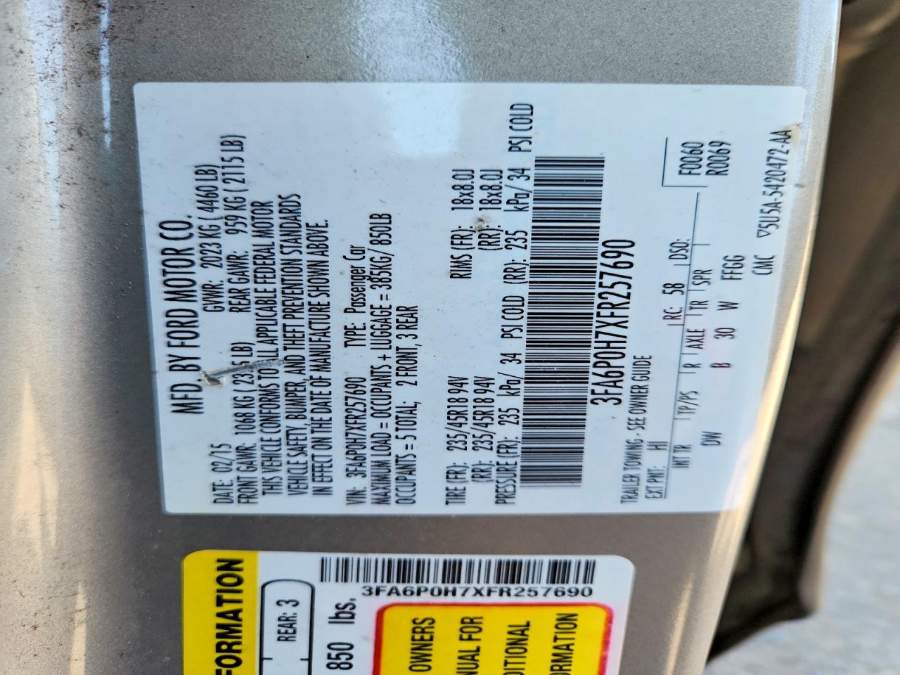 2015 Ford Fusion Se Beige vin: 3FA6P0H7XFR257690