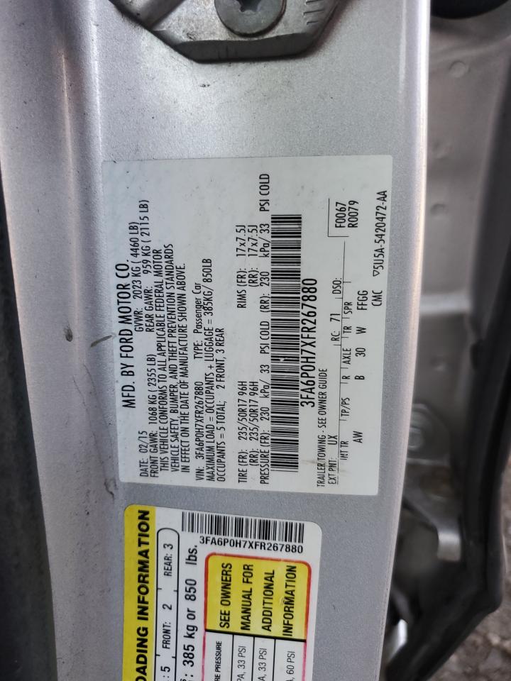 2015 Ford Fusion Se Silver vin: 3FA6P0H7XFR267880