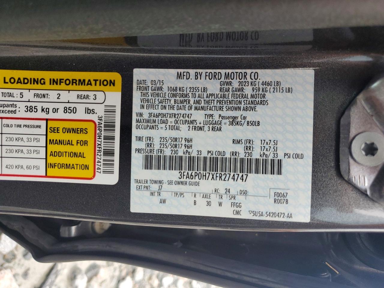 2015 Ford Fusion Se Charcoal vin: 3FA6P0H7XFR274747