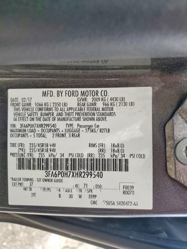 2017 Ford Fusion Se Gray vin: 3FA6P0H7XHR299540