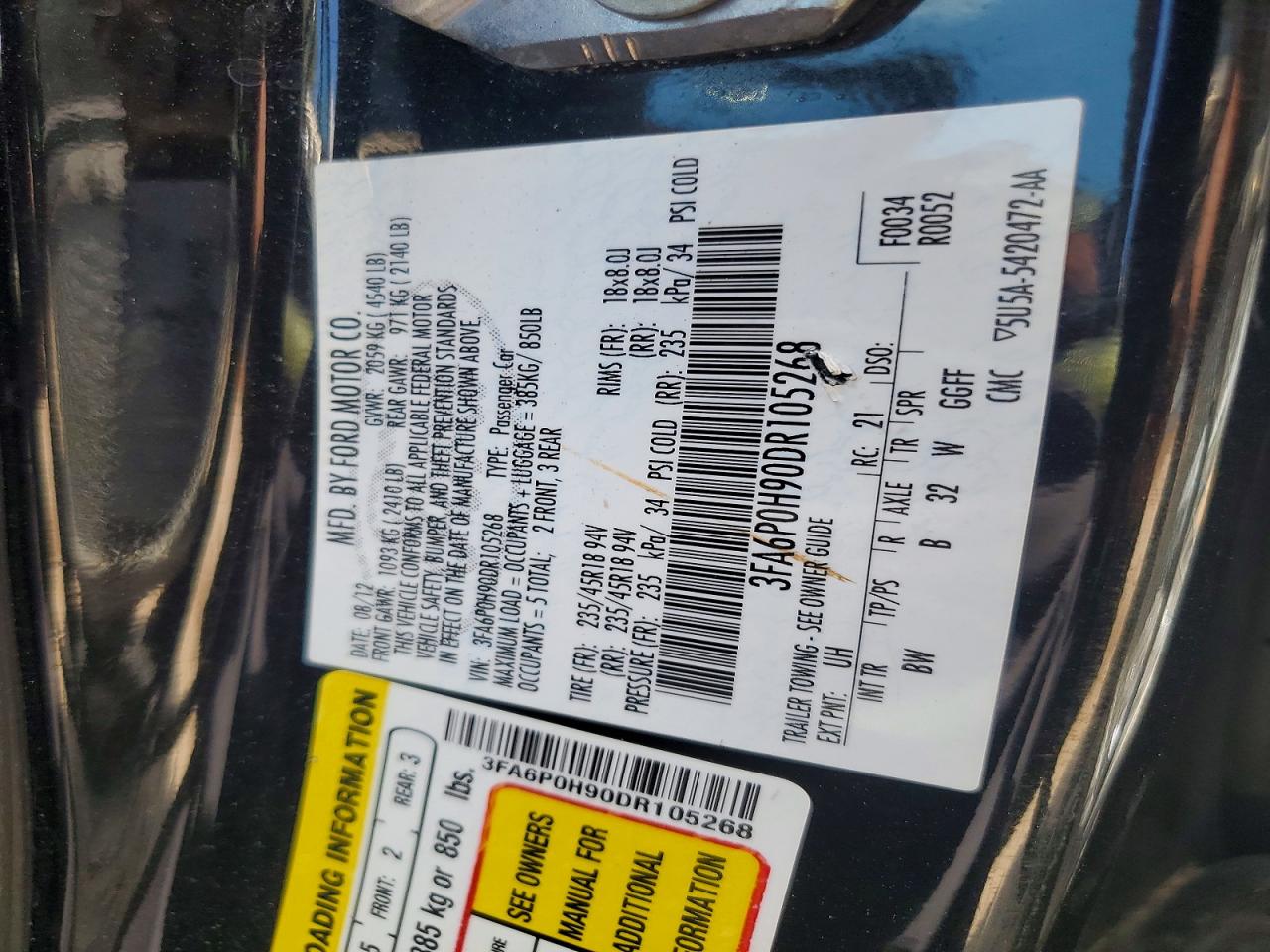 2013 Ford Fusion Se Черный vin: 3FA6P0H90DR105268