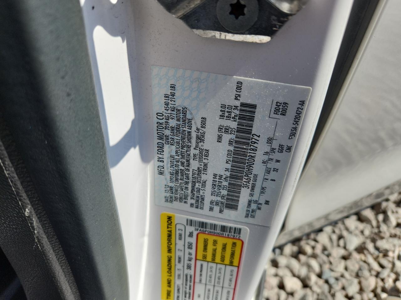 2013 Ford Fusion Se White vin: 3FA6P0H90DR187972