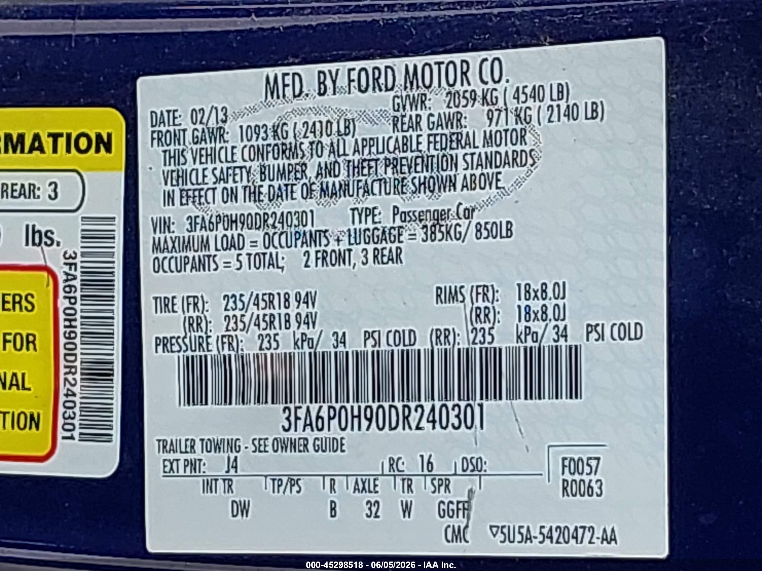 2013 Ford Fusion Se Blue vin: 3FA6P0H90DR240301