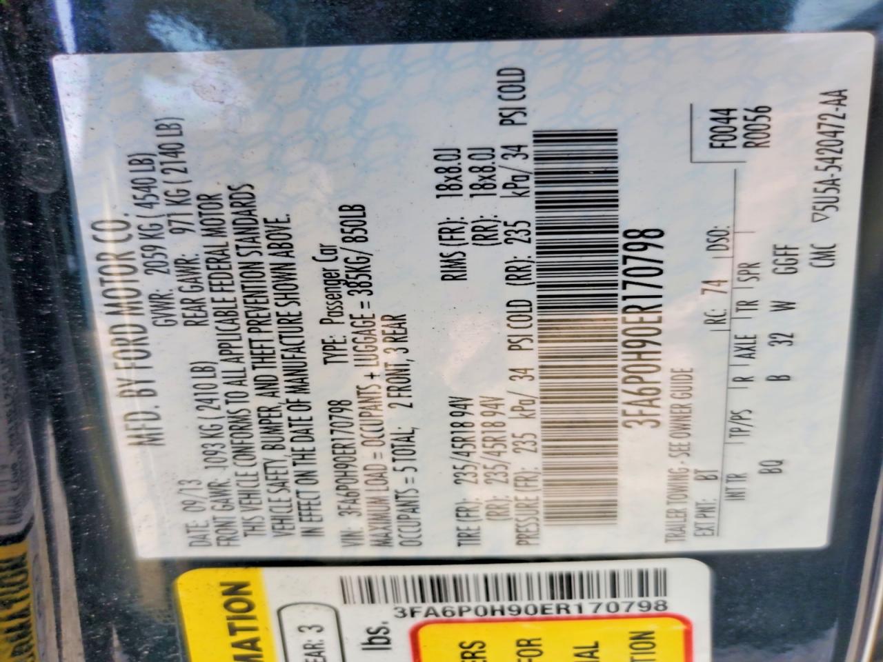 2014 Ford Fusion Se Black vin: 3FA6P0H90ER170798