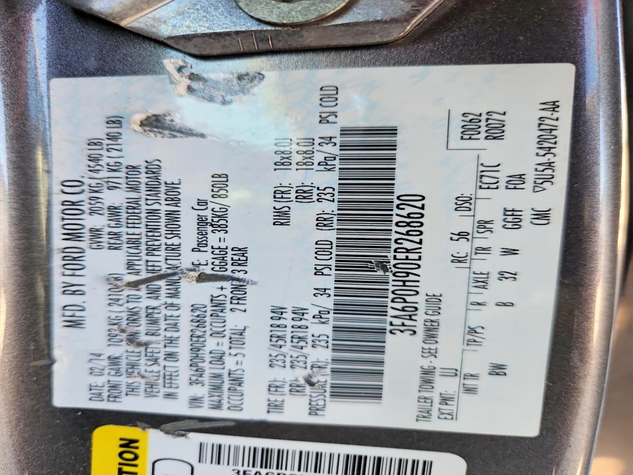 2014 Ford Fusion Se Charcoal vin: 3FA6P0H90ER268620