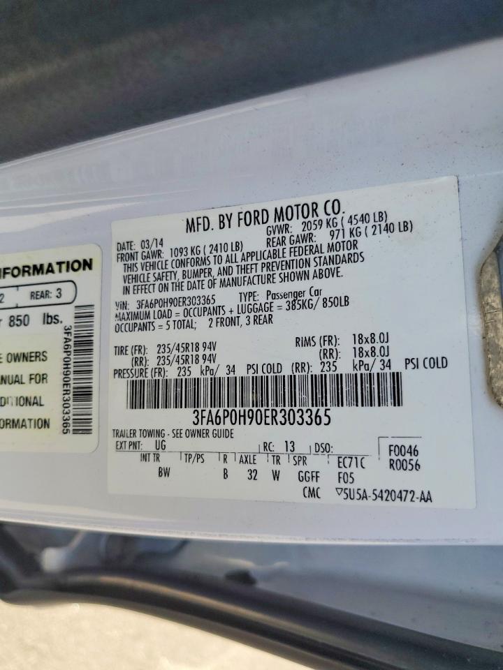 2014 Ford Fusion Se White vin: 3FA6P0H90ER303365