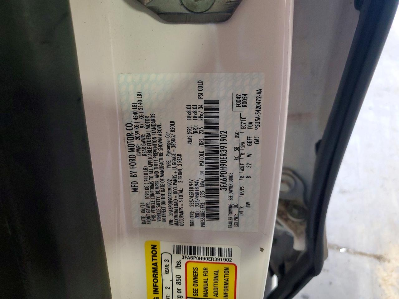 2014 Ford Fusion Se White vin: 3FA6P0H90ER391902