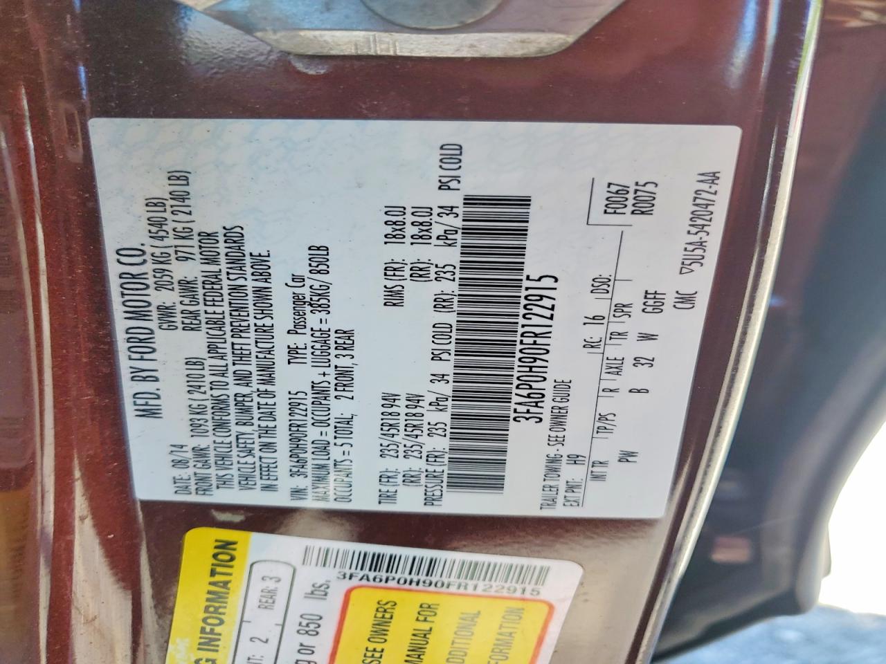2015 Ford Fusion Se Maroon vin: 3FA6P0H90FR122915