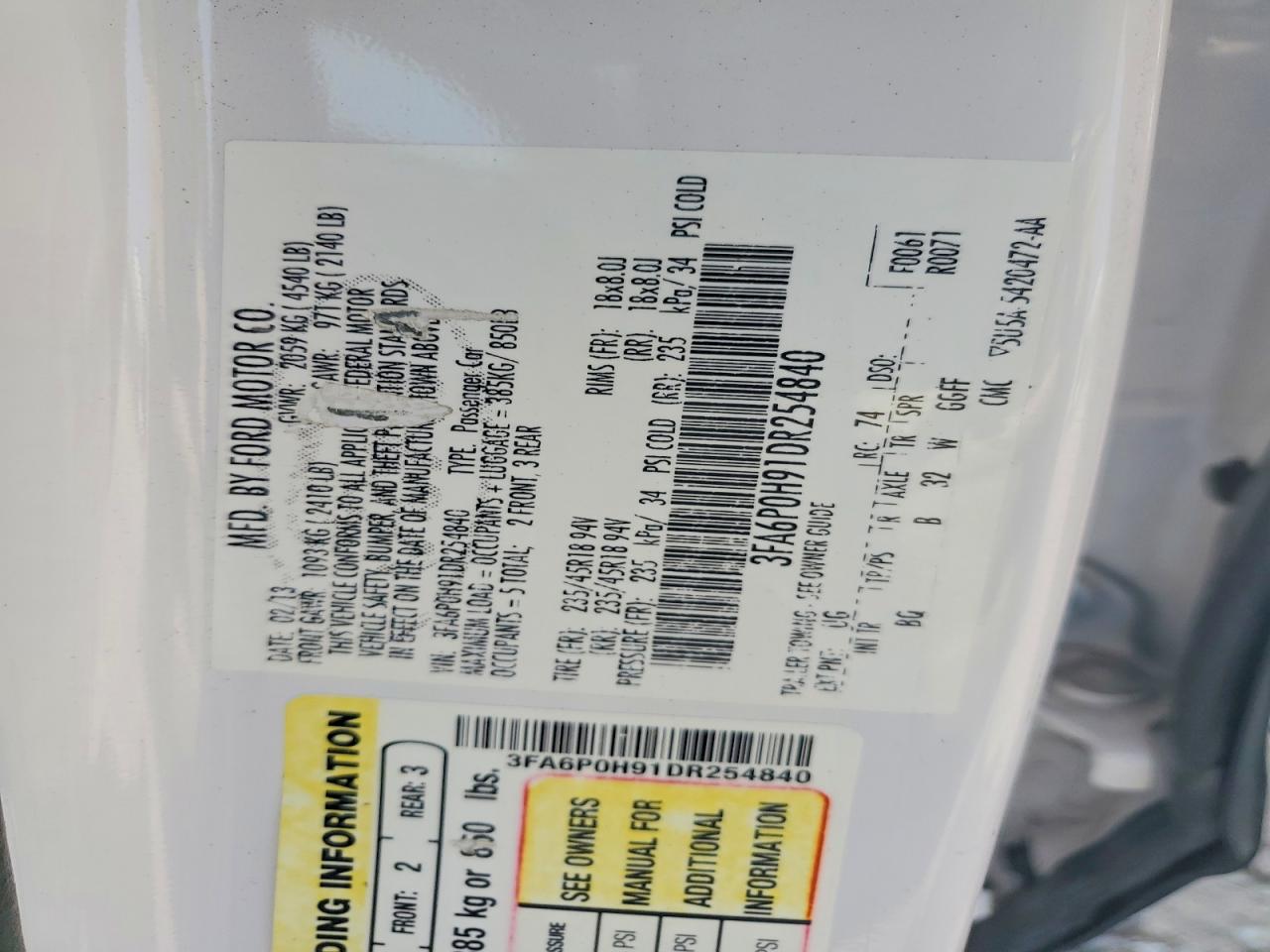 2013 Ford Fusion Se White vin: 3FA6P0H91DR254840