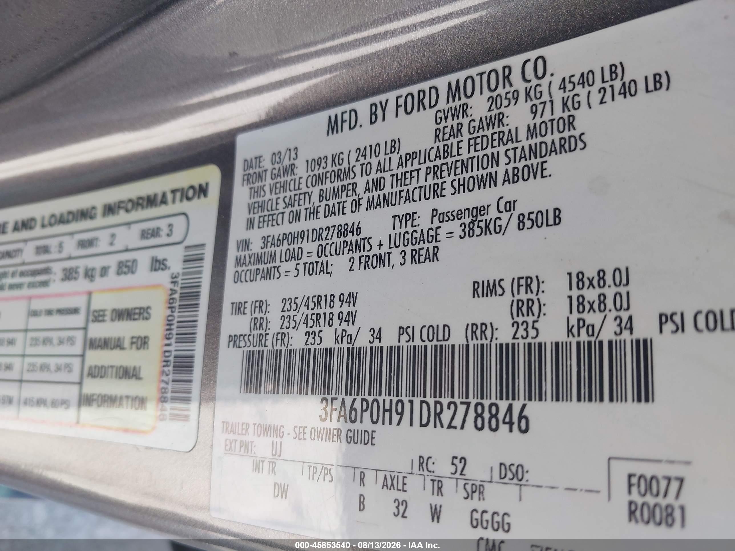 2013 Ford Fusion Se Gray vin: 3FA6P0H91DR278846