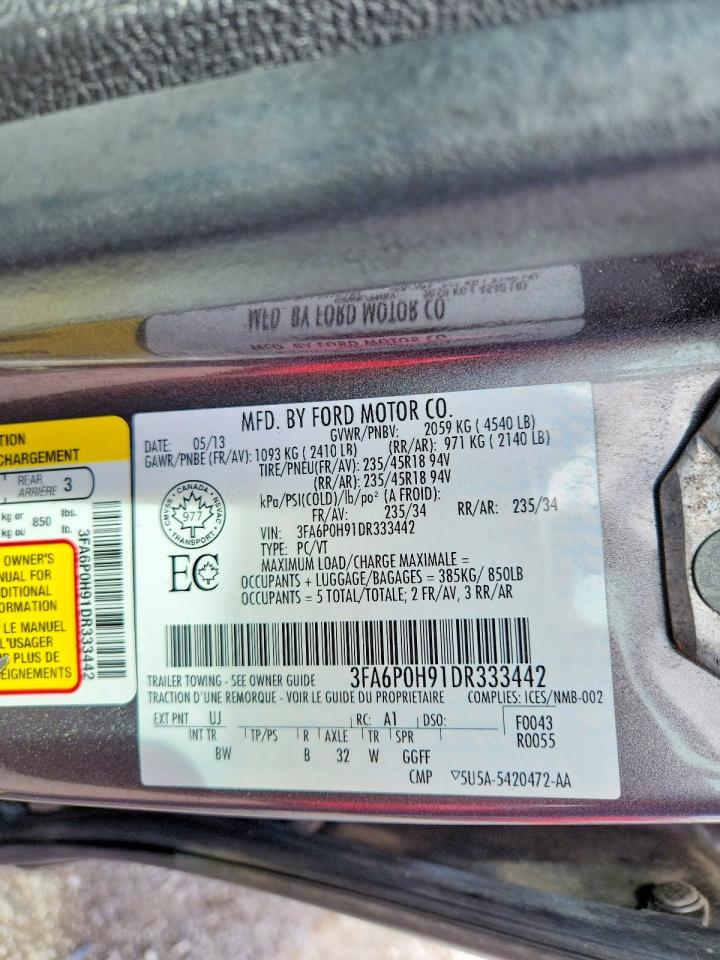 2013 Ford Fusion Se Gray vin: 3FA6P0H91DR333442