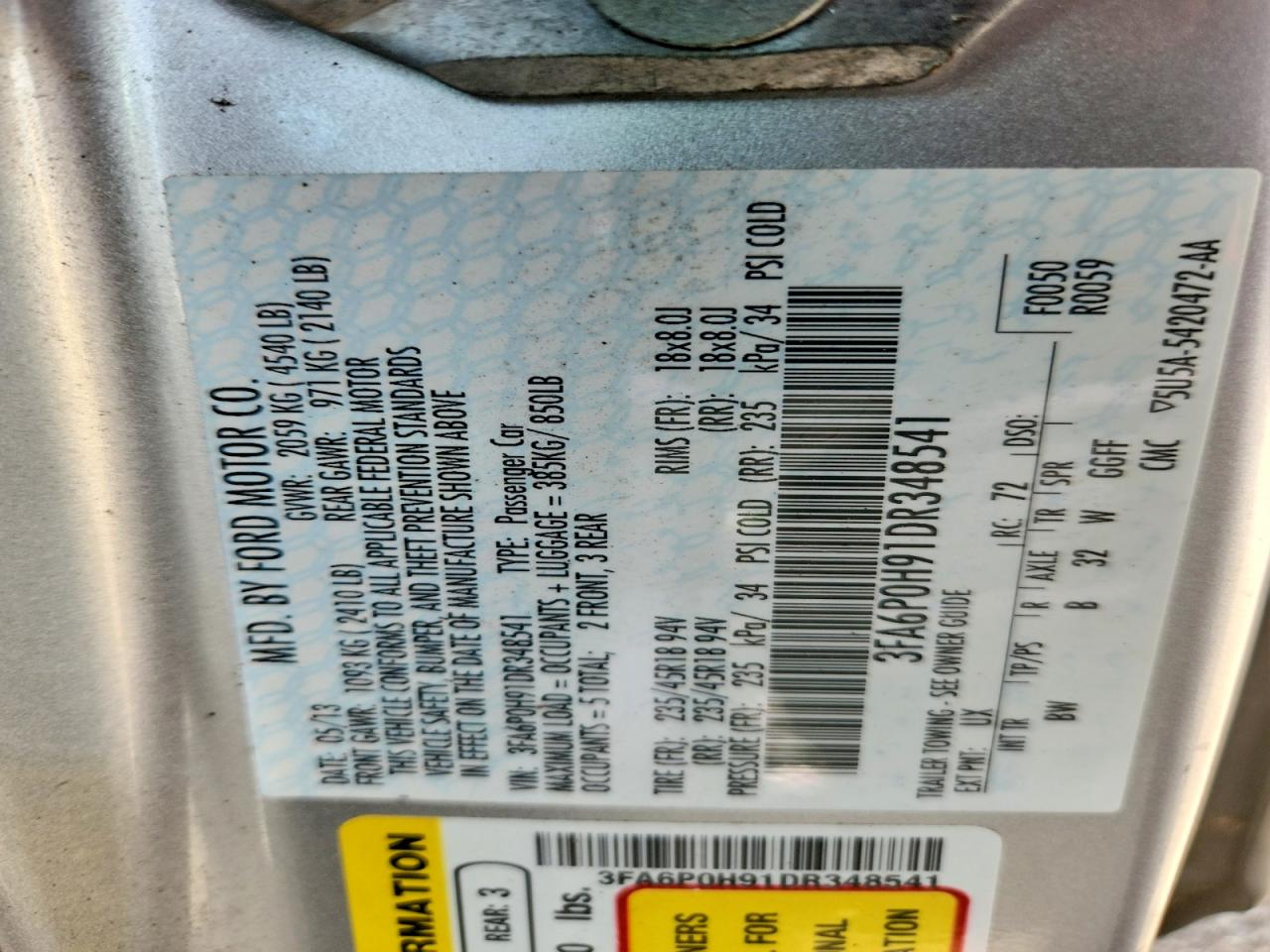 2013 Ford Fusion Se Gray vin: 3FA6P0H91DR348541
