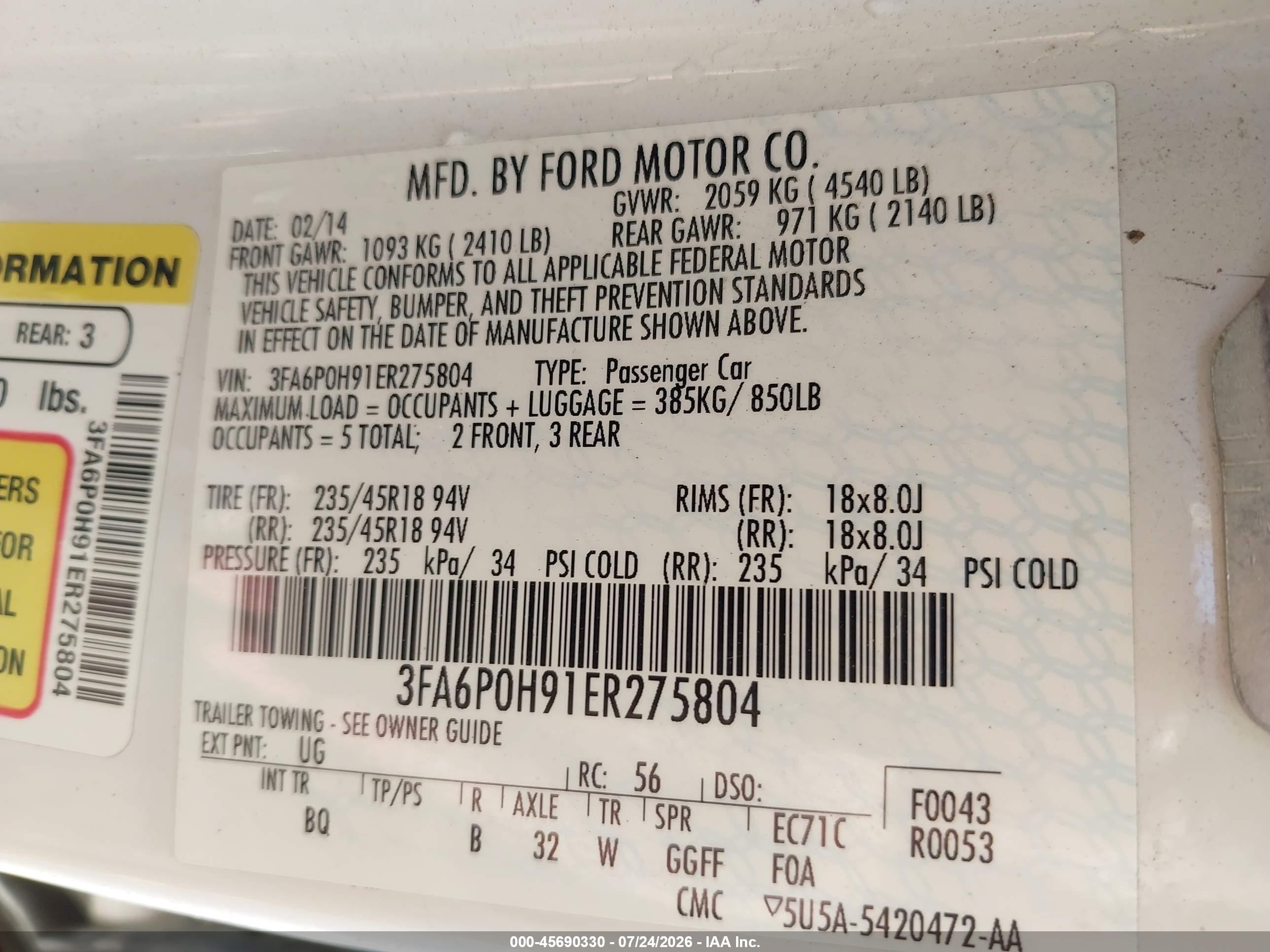2014 Ford Fusion Se White vin: 3FA6P0H91ER275804