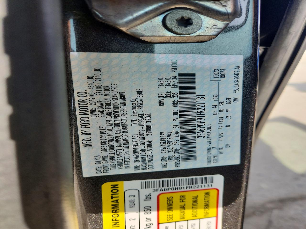 2015 Ford Fusion Se Gray vin: 3FA6P0H91FR221131