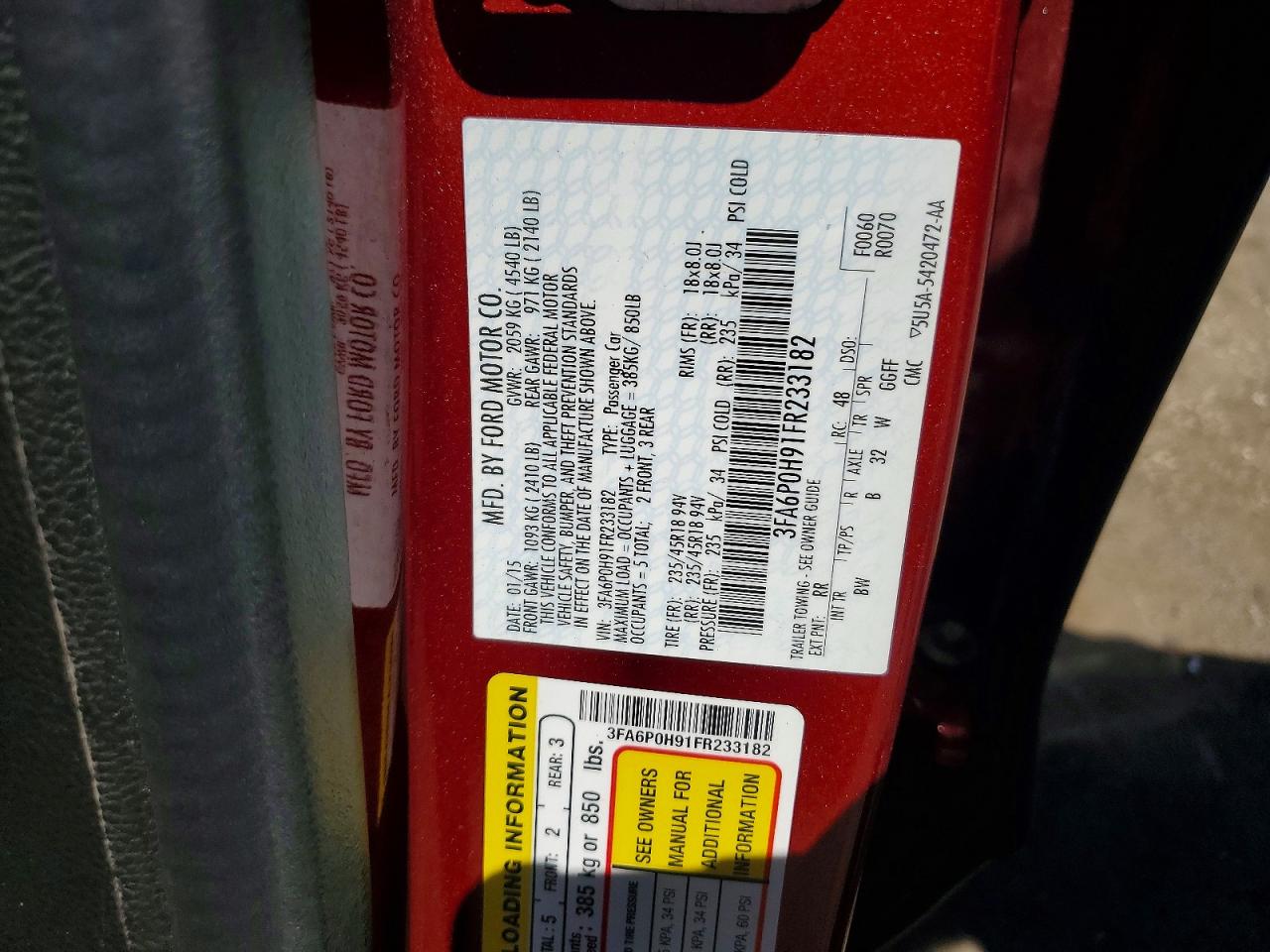 2015 Ford Fusion Se Red vin: 3FA6P0H91FR233182