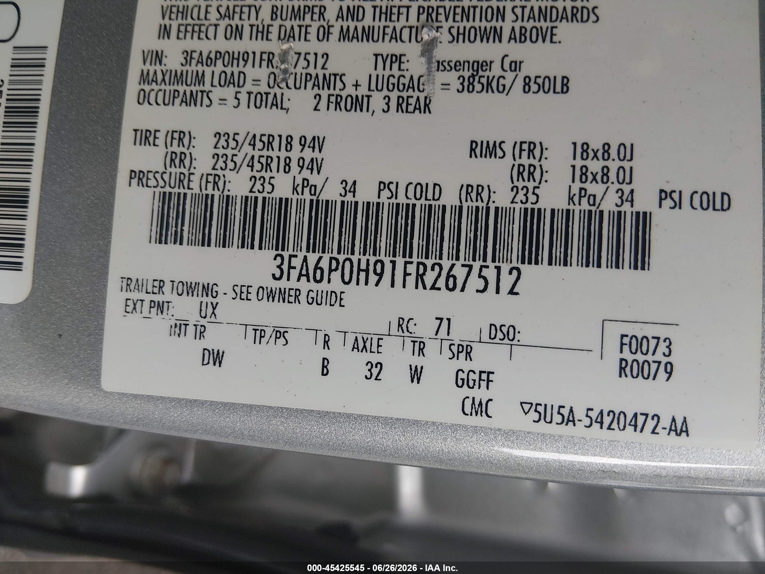 2015 Ford Fusion Se Silver vin: 3FA6P0H91FR267512