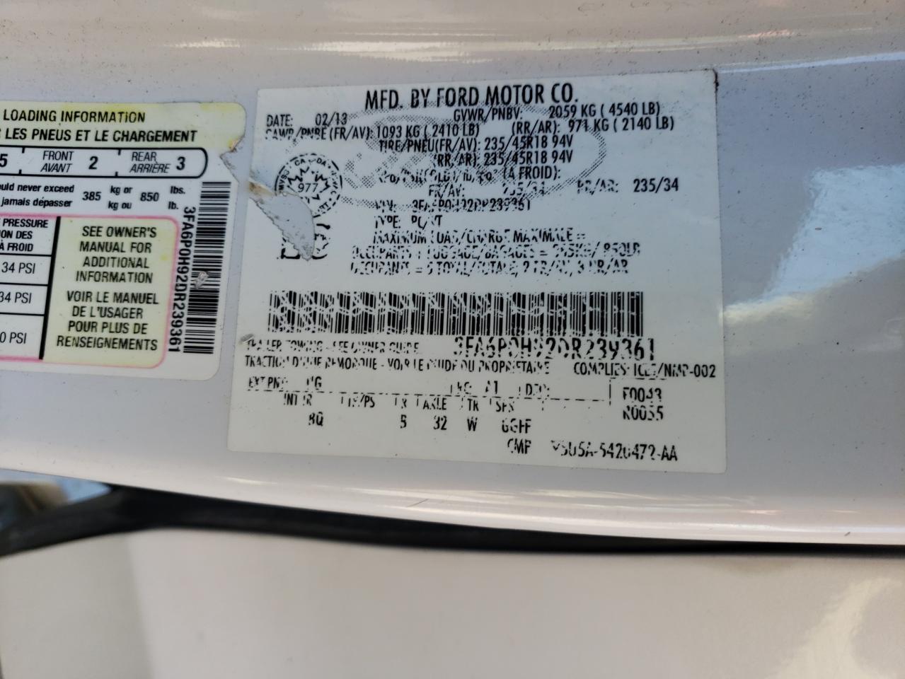 2013 Ford Fusion Se White vin: 3FA6P0H92DR239361