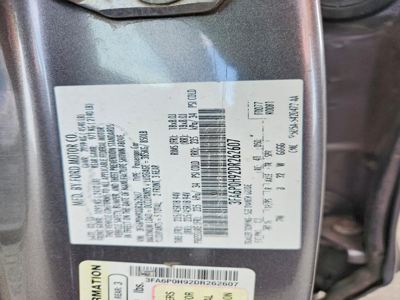 2013 Ford Fusion Se Gray vin: 3FA6P0H92DR262607