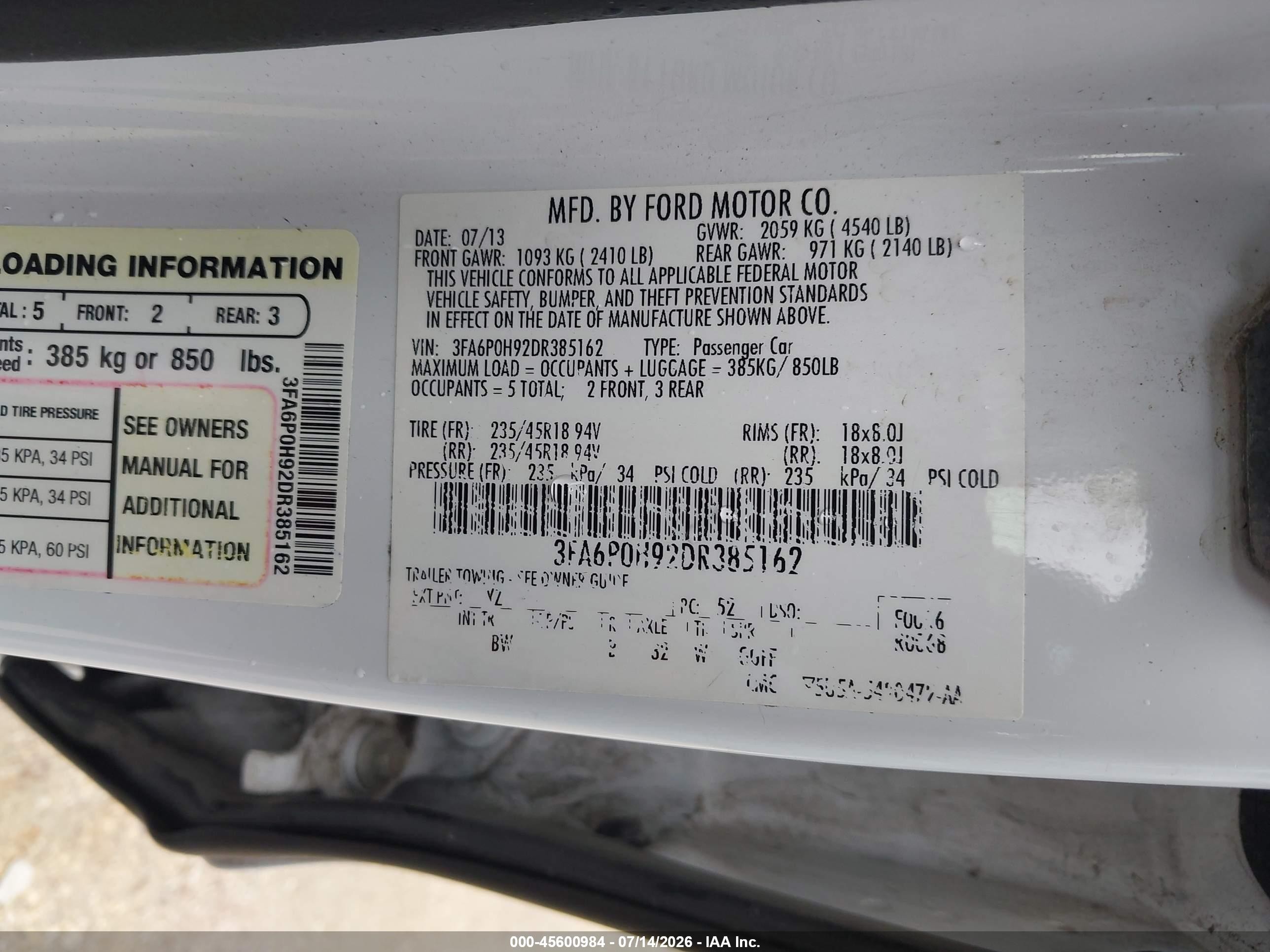 2013 Ford Fusion Se White vin: 3FA6P0H92DR385162