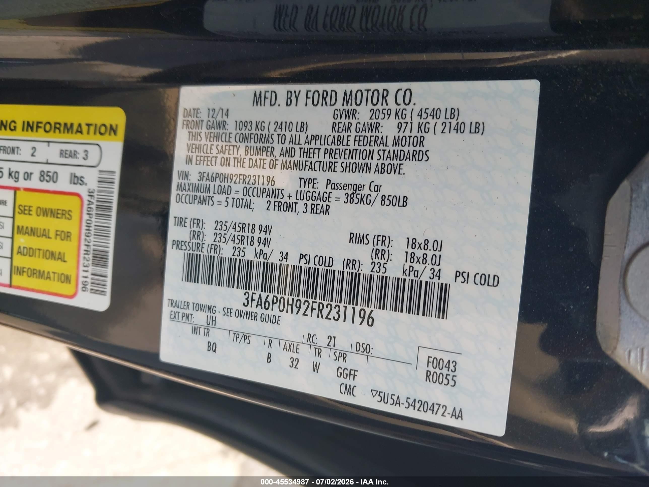 2015 Ford Fusion Se Черный vin: 3FA6P0H92FR231196