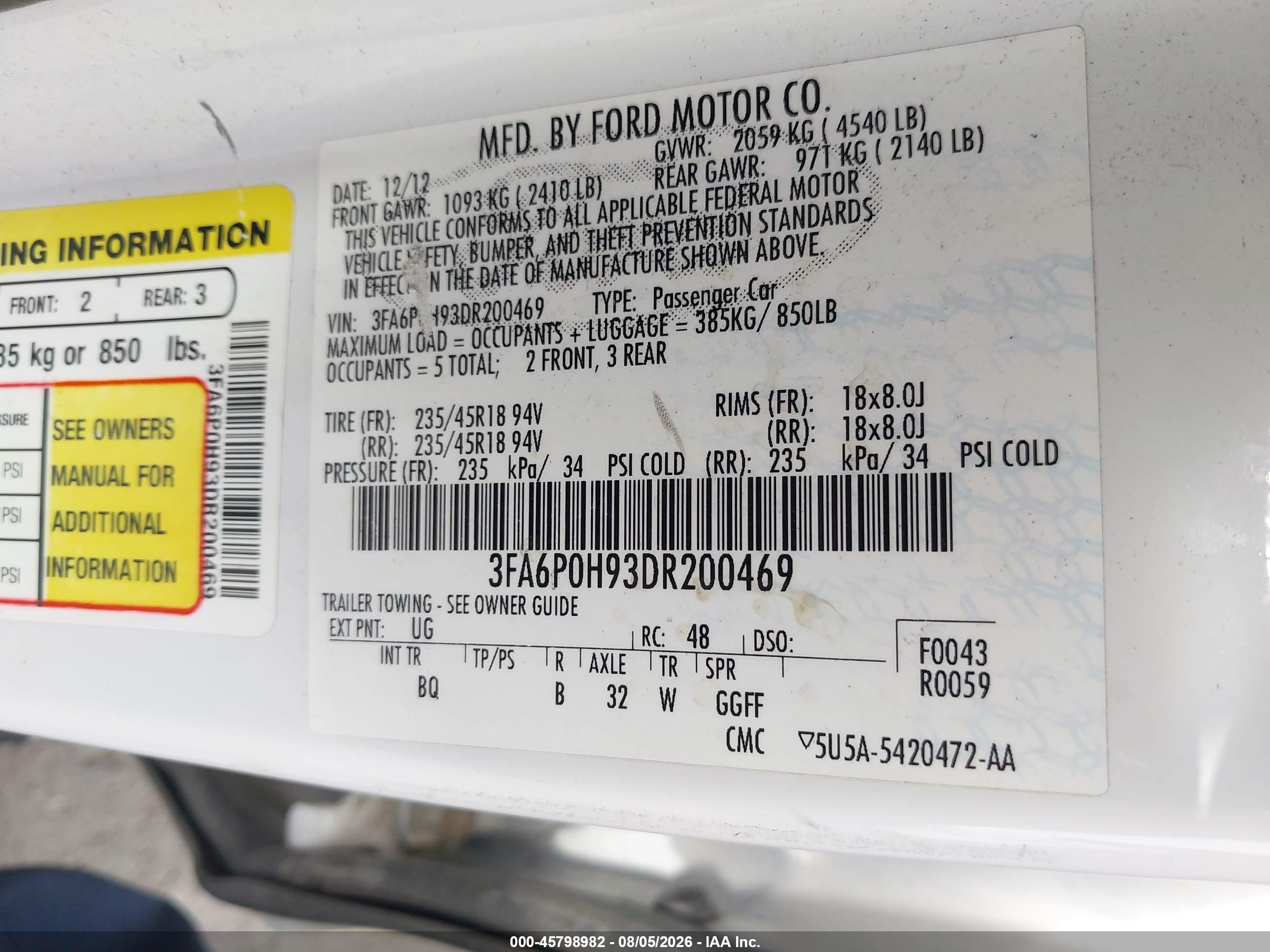 2013 Ford Fusion Se White vin: 3FA6P0H93DR200469