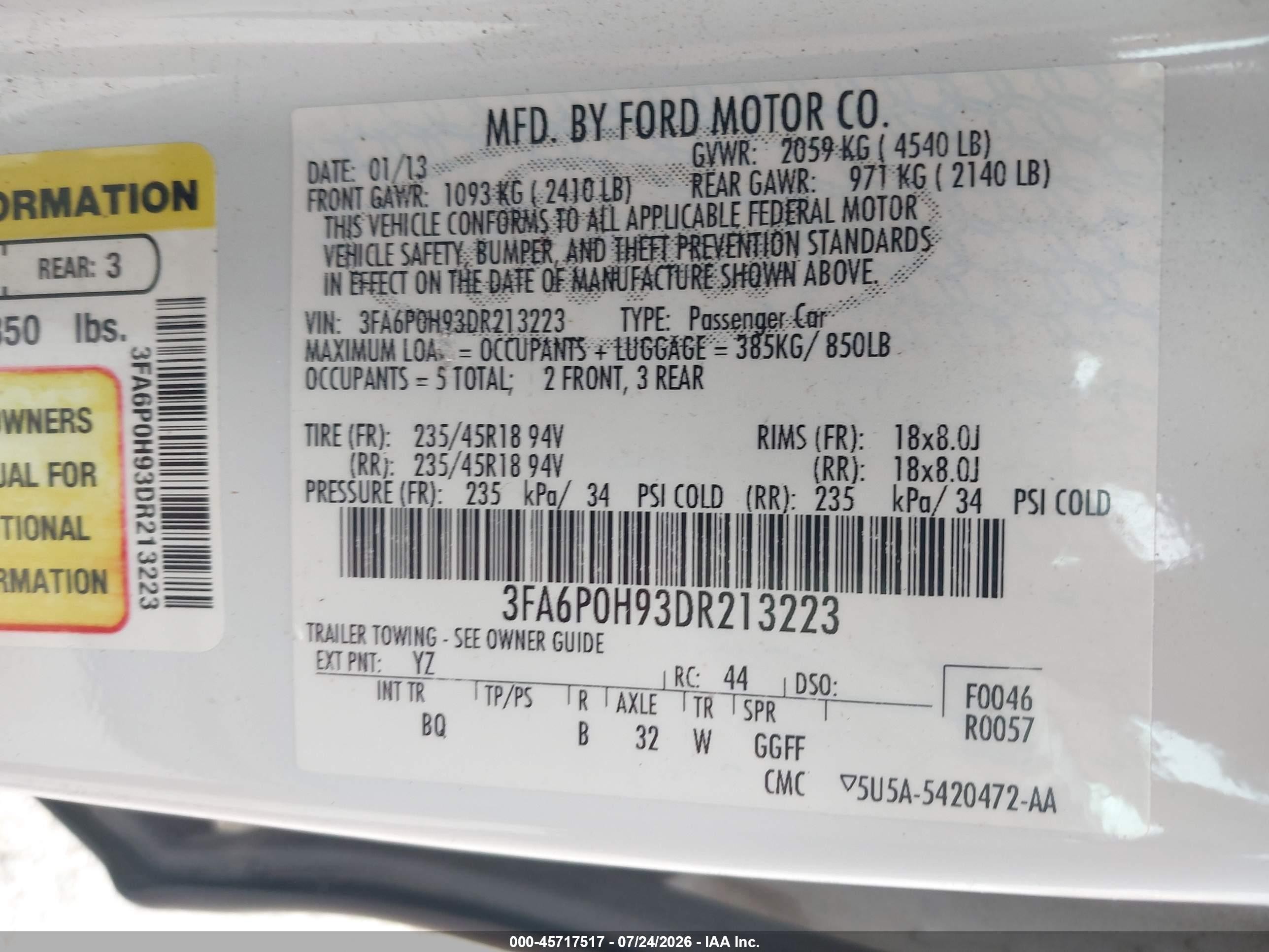 2013 Ford Fusion Se White vin: 3FA6P0H93DR213223