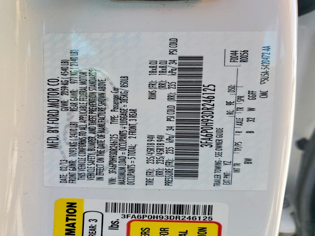 2013 Ford Fusion Se Белый vin: 3FA6P0H93DR246125