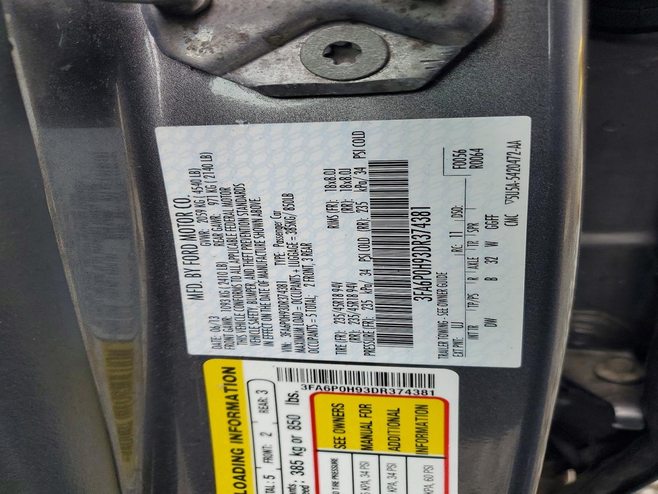 2013 Ford Fusion Se Gray vin: 3FA6P0H93DR374381