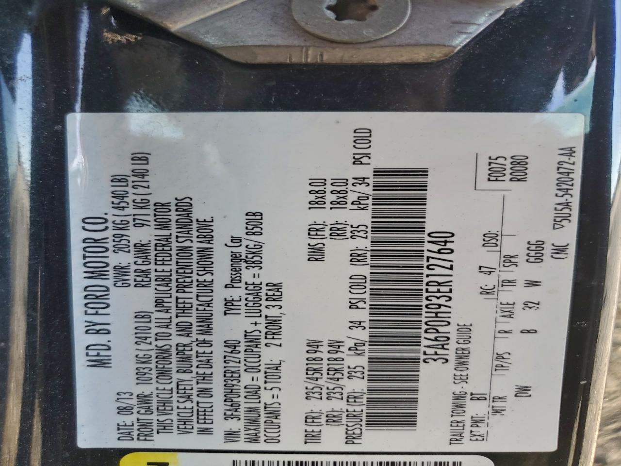 2014 Ford Fusion Black vin: 3FA6P0H93ER127640
