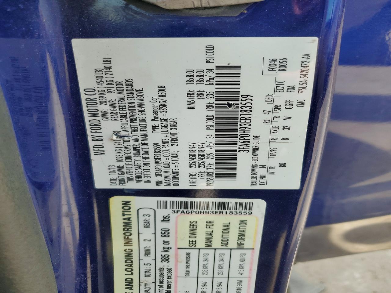 2014 Ford Fusion Se Blue vin: 3FA6P0H93ER183559