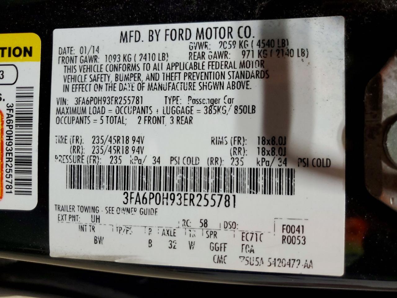 2014 Ford Fusion Se Черный vin: 3FA6P0H93ER255781