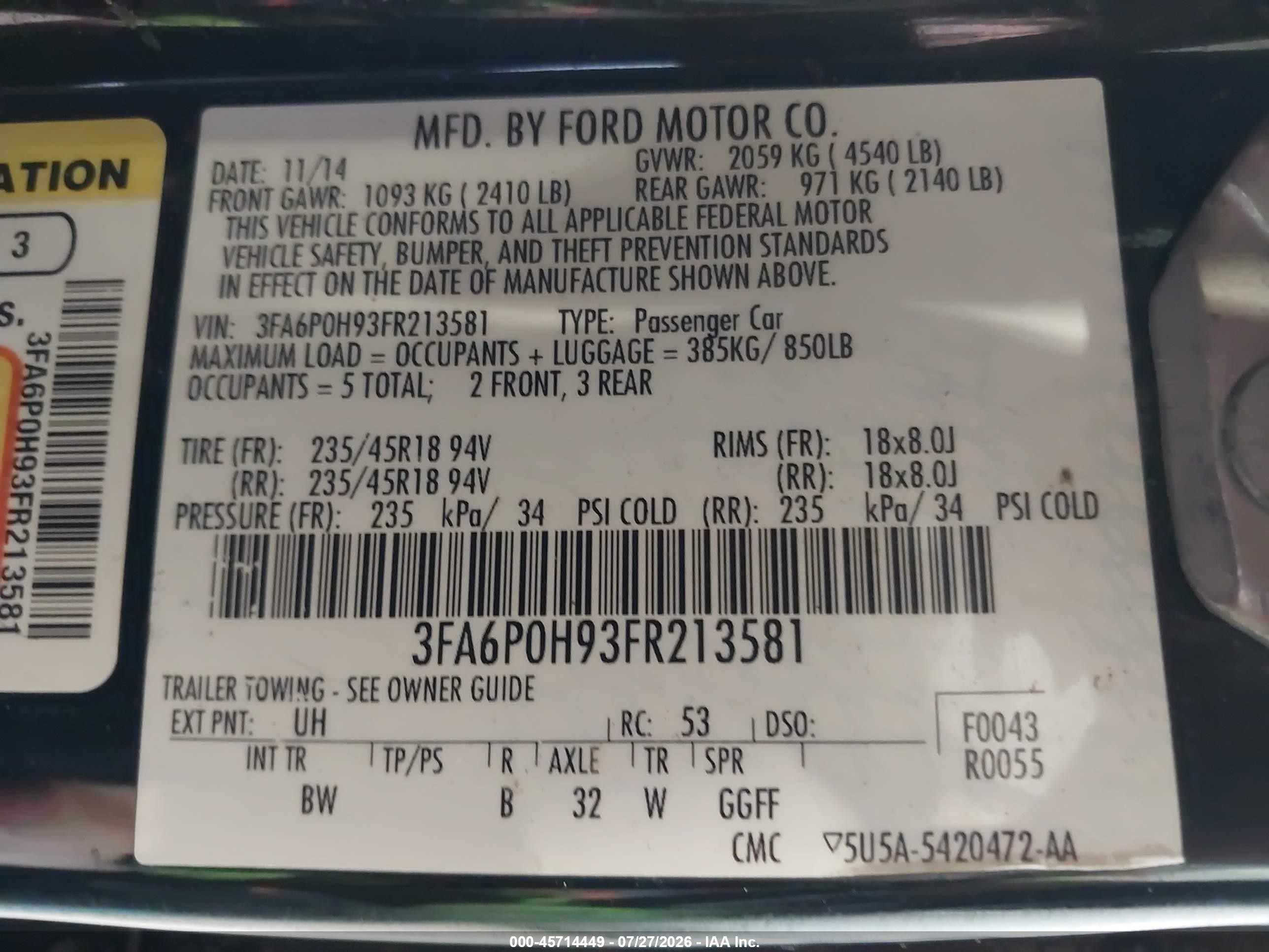 2015 Ford Fusion Se Black vin: 3FA6P0H93FR213581