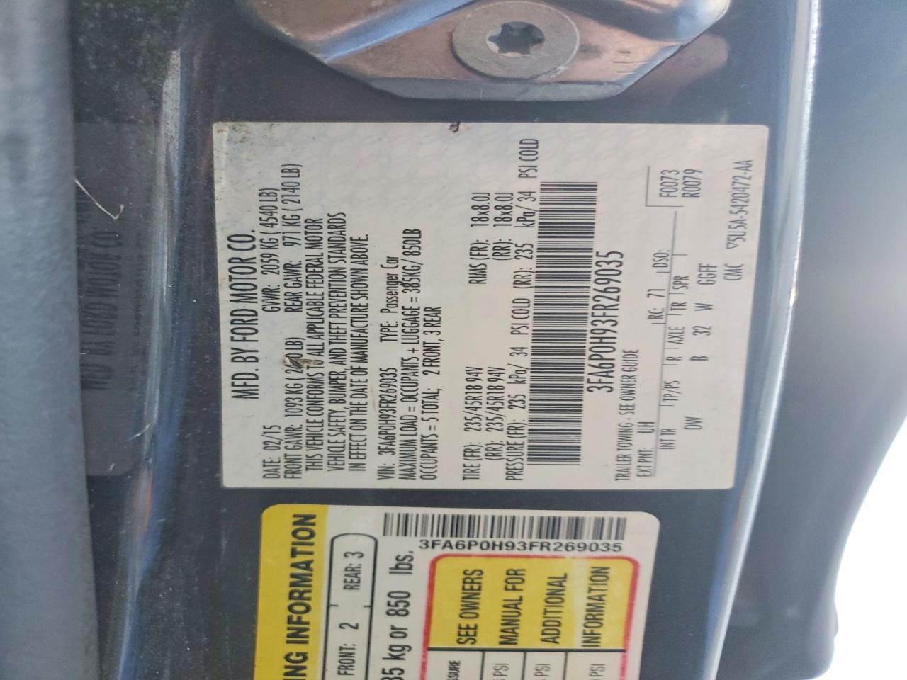 2015 Ford Fusion Se Black vin: 3FA6P0H93FR269035
