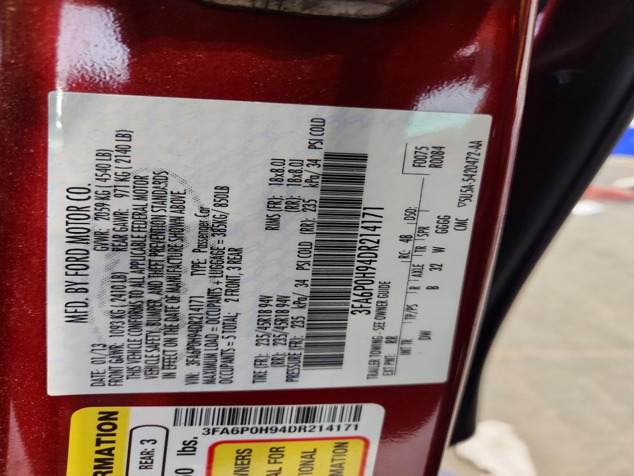 2013 Ford Fusion Se Красный vin: 3FA6P0H94DR214171