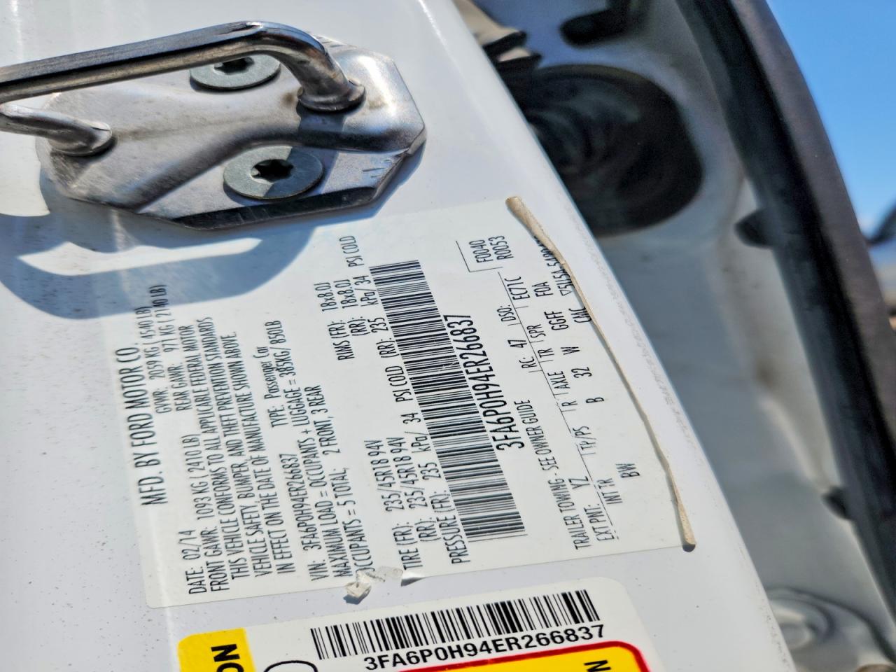 2014 Ford Fusion Se White vin: 3FA6P0H94ER266837