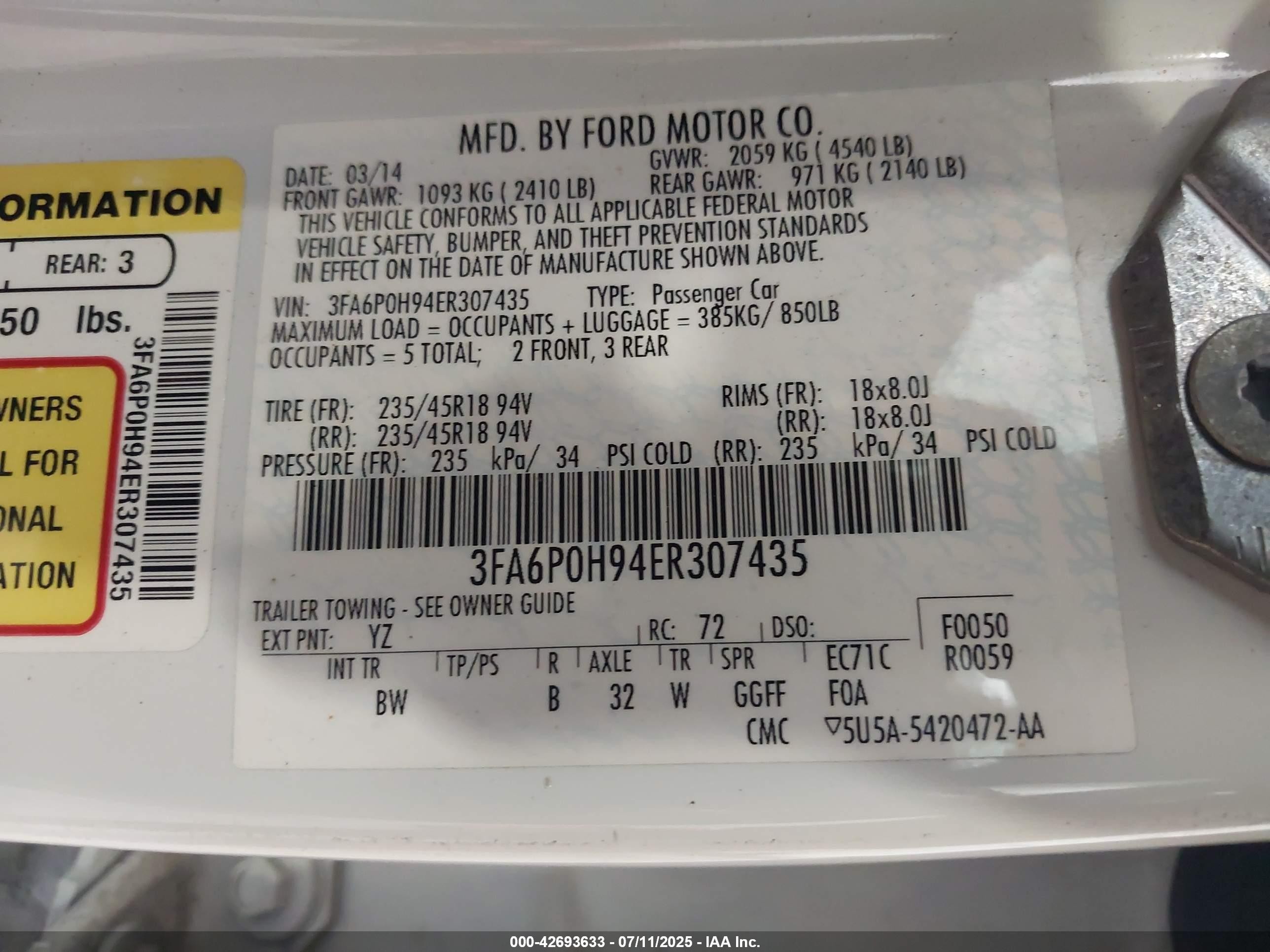 2014 Ford Fusion Se White vin: 3FA6P0H94ER307435