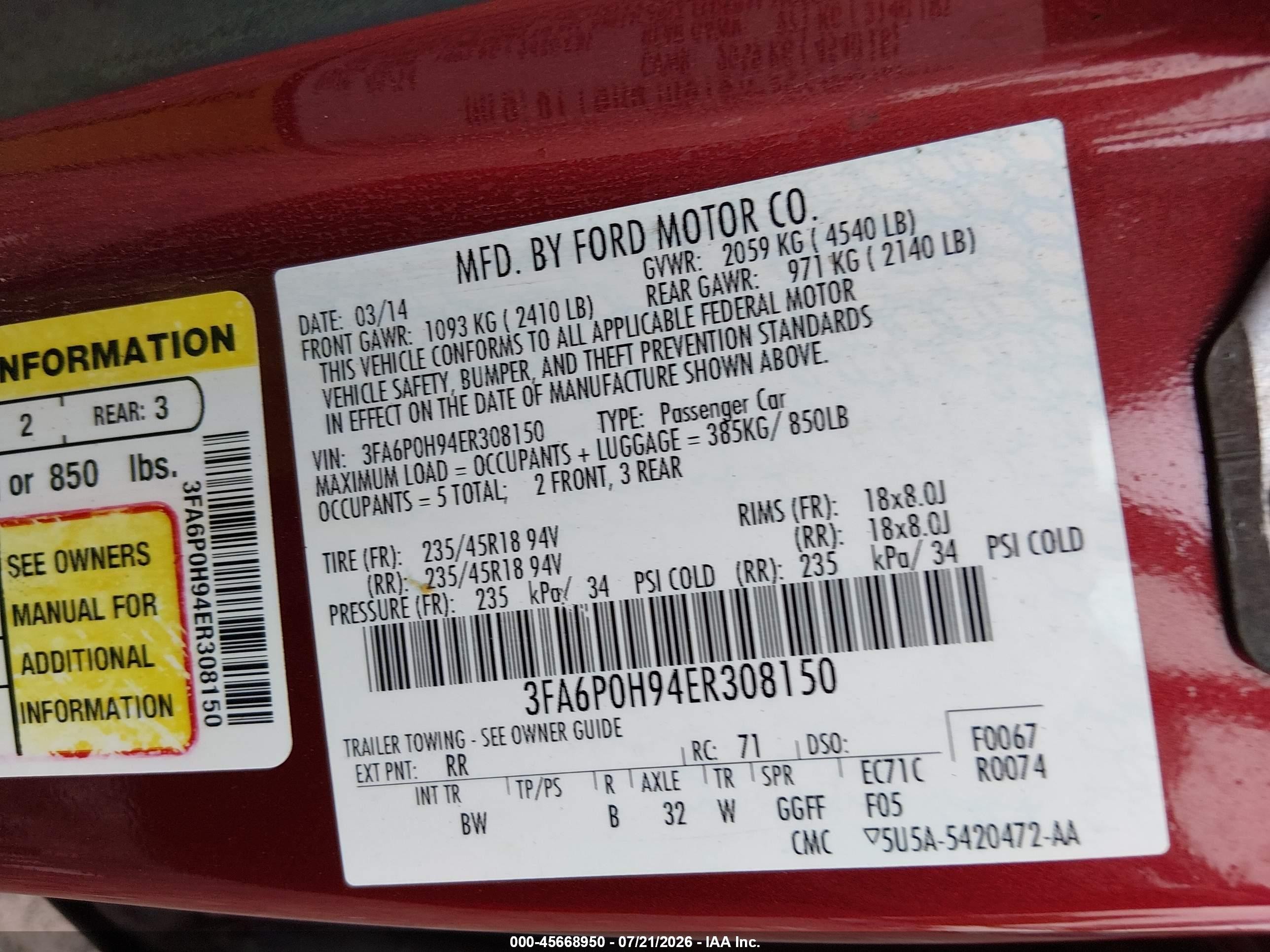 2014 Ford Fusion Se Red vin: 3FA6P0H94ER308150