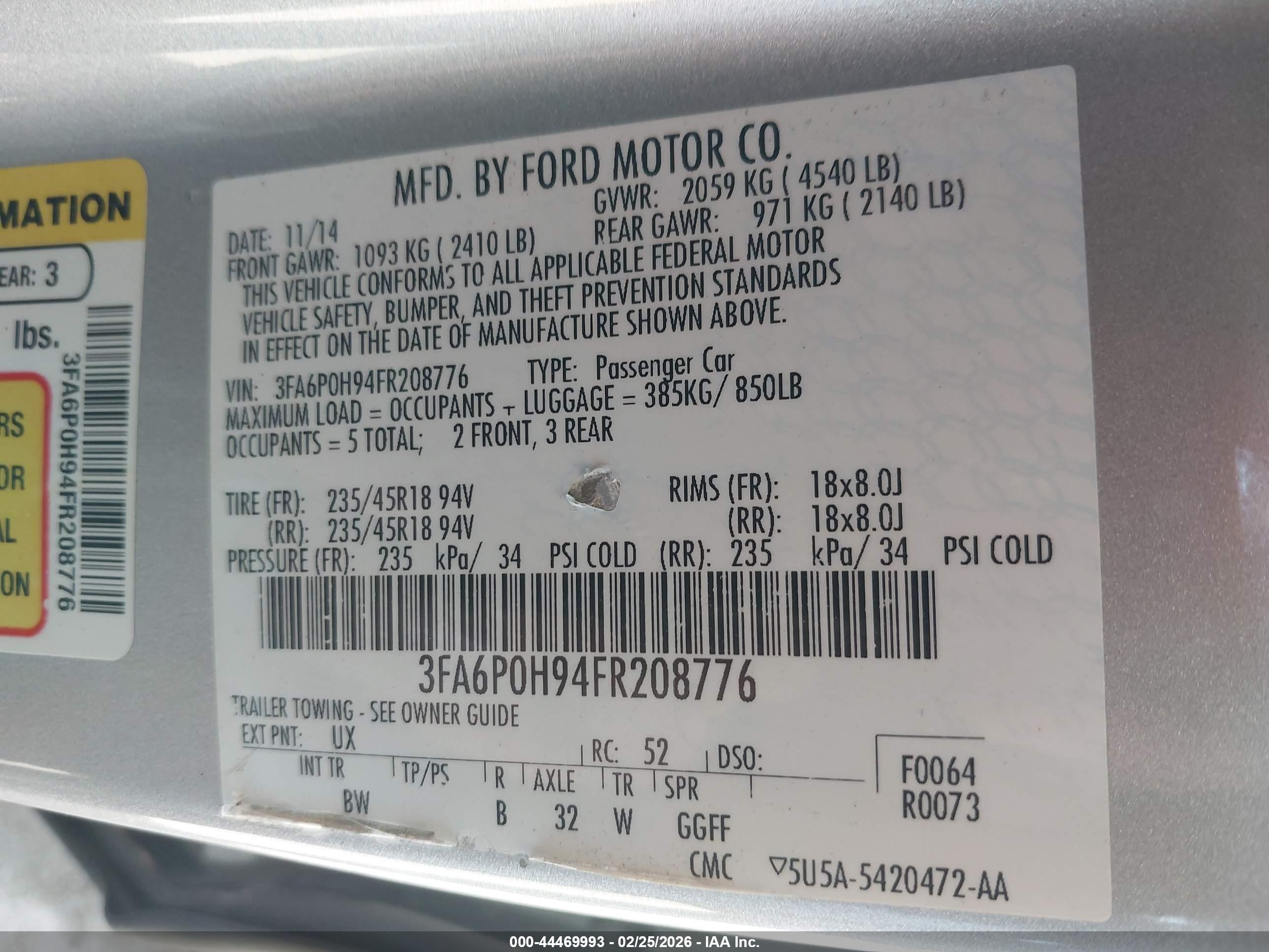 2015 Ford Fusion Se Silver vin: 3FA6P0H94FR208776