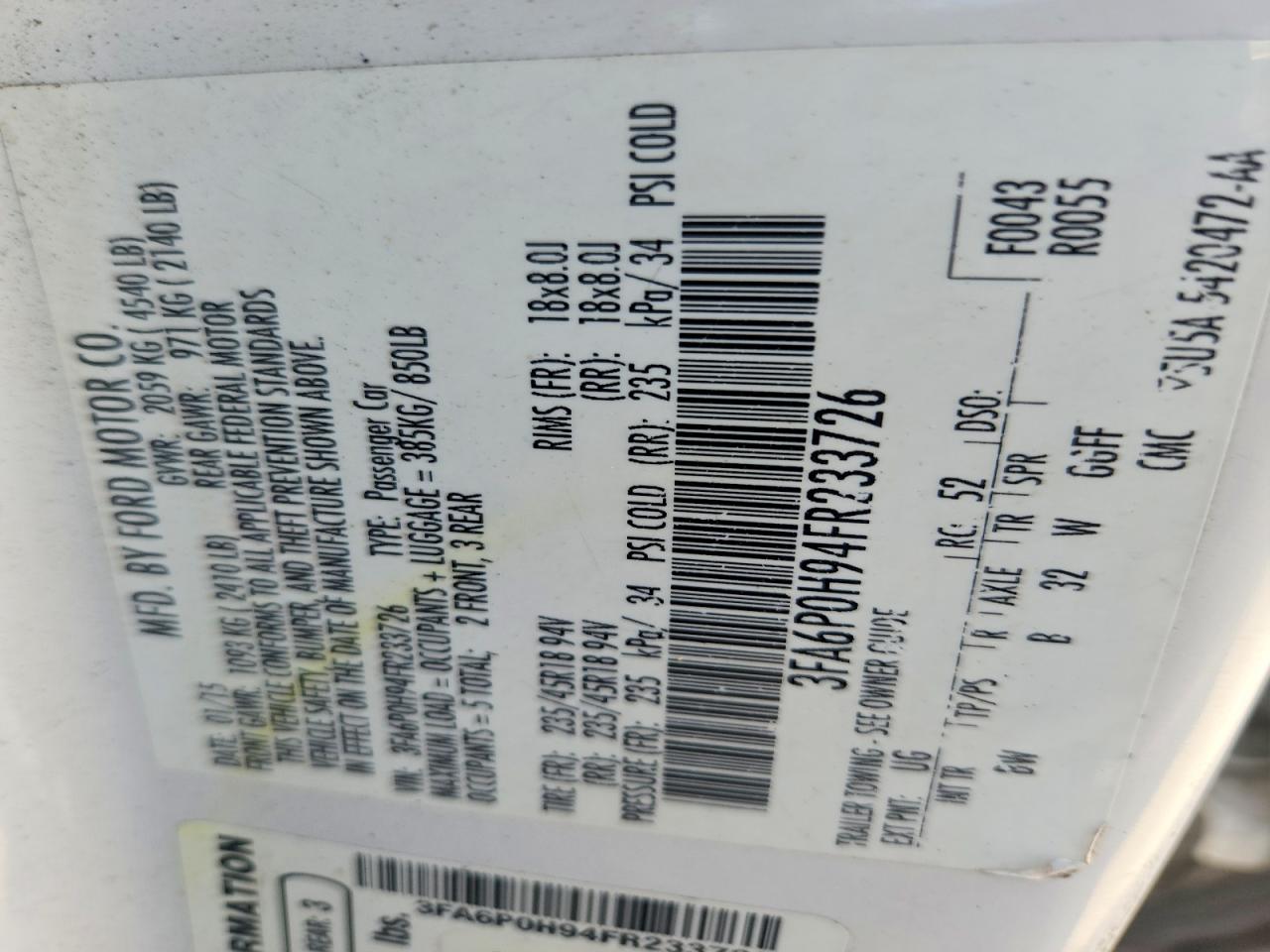 2015 Ford Fusion Se White vin: 3FA6P0H94FR233726