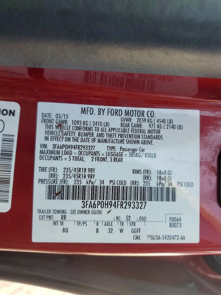 2015 Ford Fusion Se Burgundy vin: 3FA6P0H94FR293327