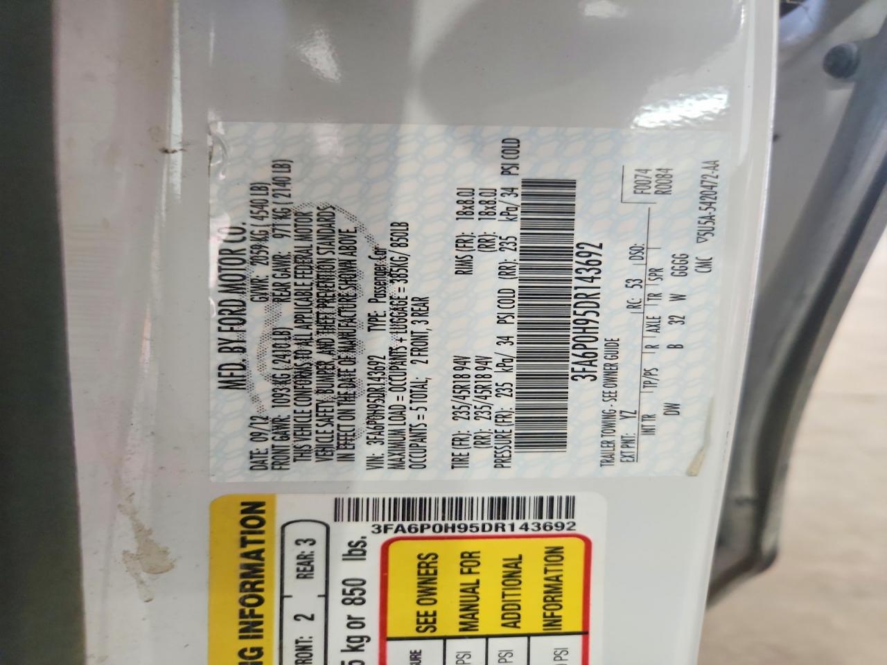 2013 Ford Fusion Se Белый vin: 3FA6P0H95DR143692