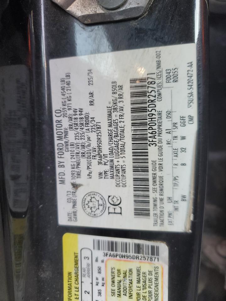 2013 Ford Fusion Se Black vin: 3FA6P0H95DR257871